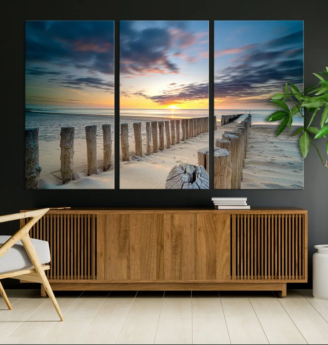 Tropical Beach Path to Sunset Ocean Nature Wall Art Canvas Print