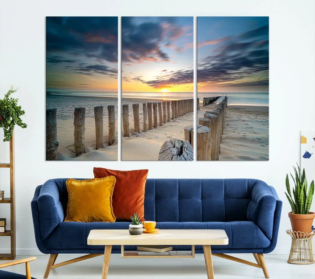 Tropical Beach Path to Sunset Ocean Nature Wall Art Canvas Print