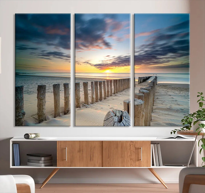 Tropical Beach Path to Sunset Ocean Nature Wall Art Canvas Print