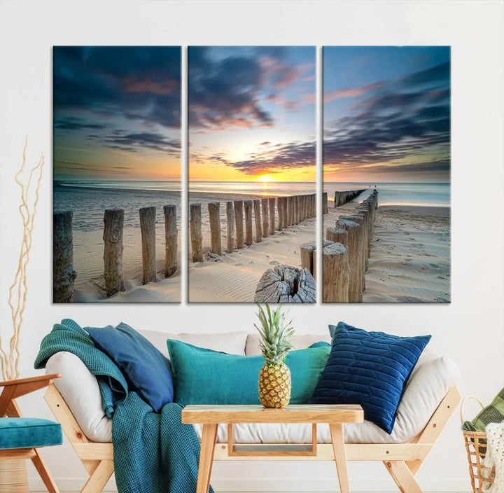 Tropical Beach Path to Sunset Ocean Nature Wall Art Canvas Print