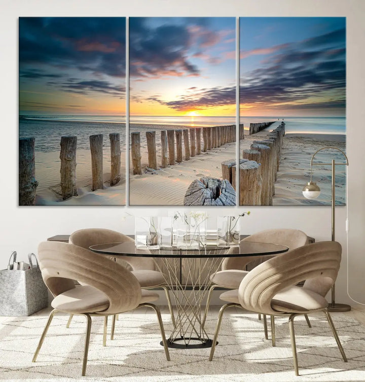 Tropical Beach Path to Sunset Ocean Nature Wall Art Canvas Print