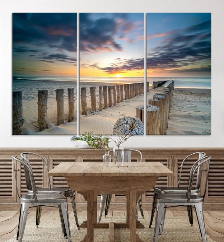 Tropical Beach Path to Sunset Ocean Nature Wall Art Canvas Print