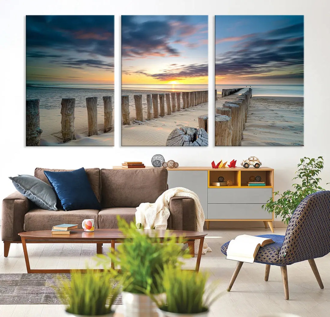 Tropical Beach Path to Sunset Ocean Nature Wall Art Canvas Print