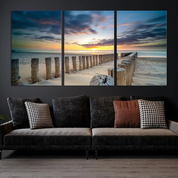 Tropical Beach Path to Sunset Ocean Nature Wall Art Canvas Print