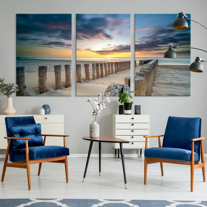 Tropical Beach Path to Sunset Ocean Nature Wall Art Canvas Print