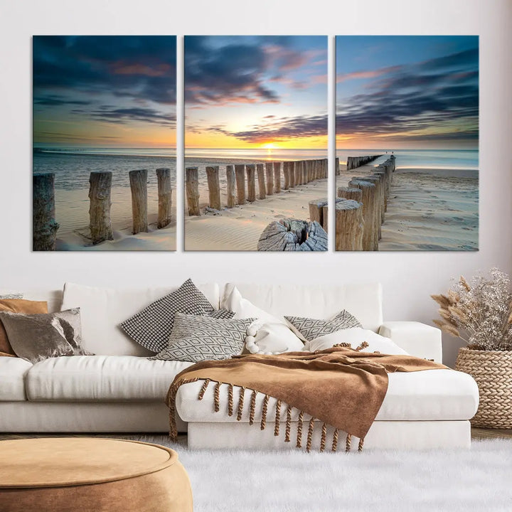 Tropical Beach Path to Sunset Ocean Nature Wall Art Canvas Print