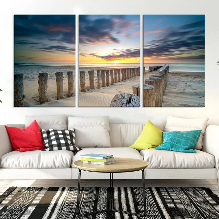 Tropical Beach Path to Sunset Ocean Nature Wall Art Canvas Print