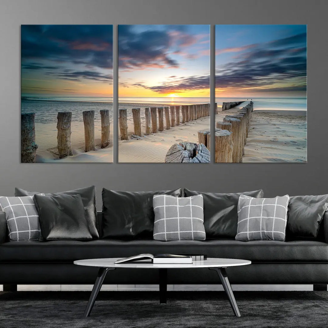 Tropical Beach Path to Sunset Ocean Nature Wall Art Canvas Print