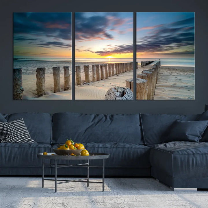 Tropical Beach Path to Sunset Ocean Nature Wall Art Canvas Print