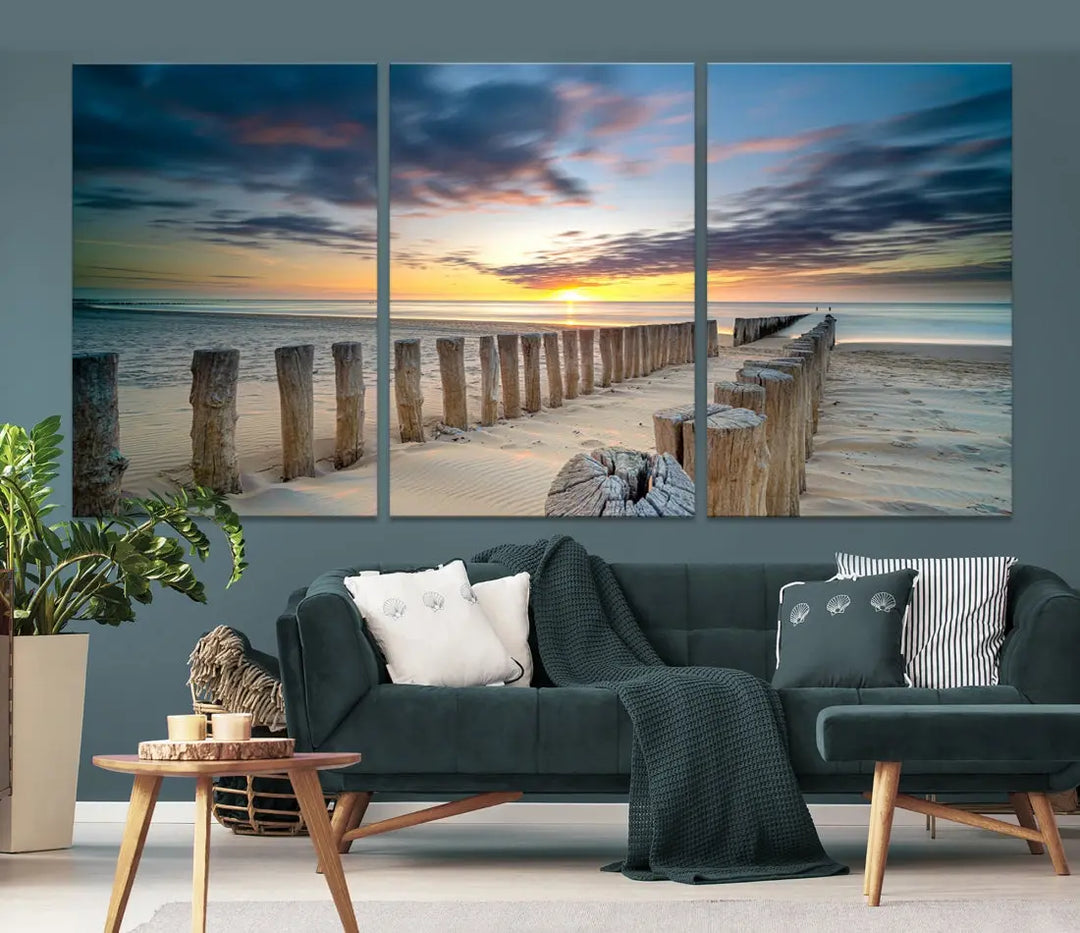 Tropical Beach Path to Sunset Ocean Nature Wall Art Canvas Print