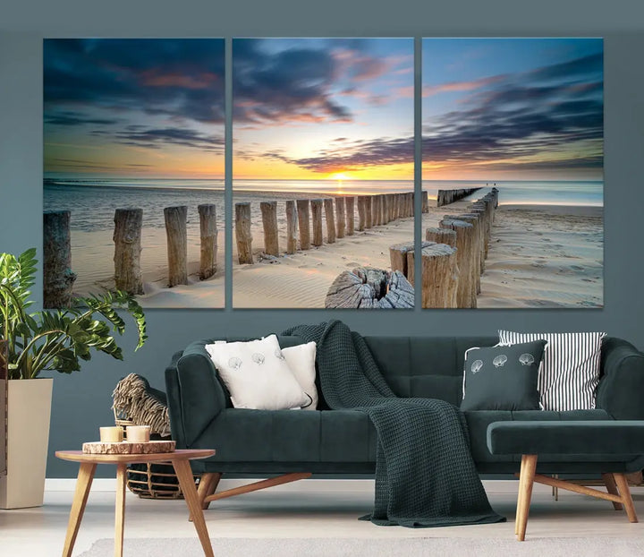 Tropical Beach Path to Sunset Ocean Nature Wall Art Canvas Print