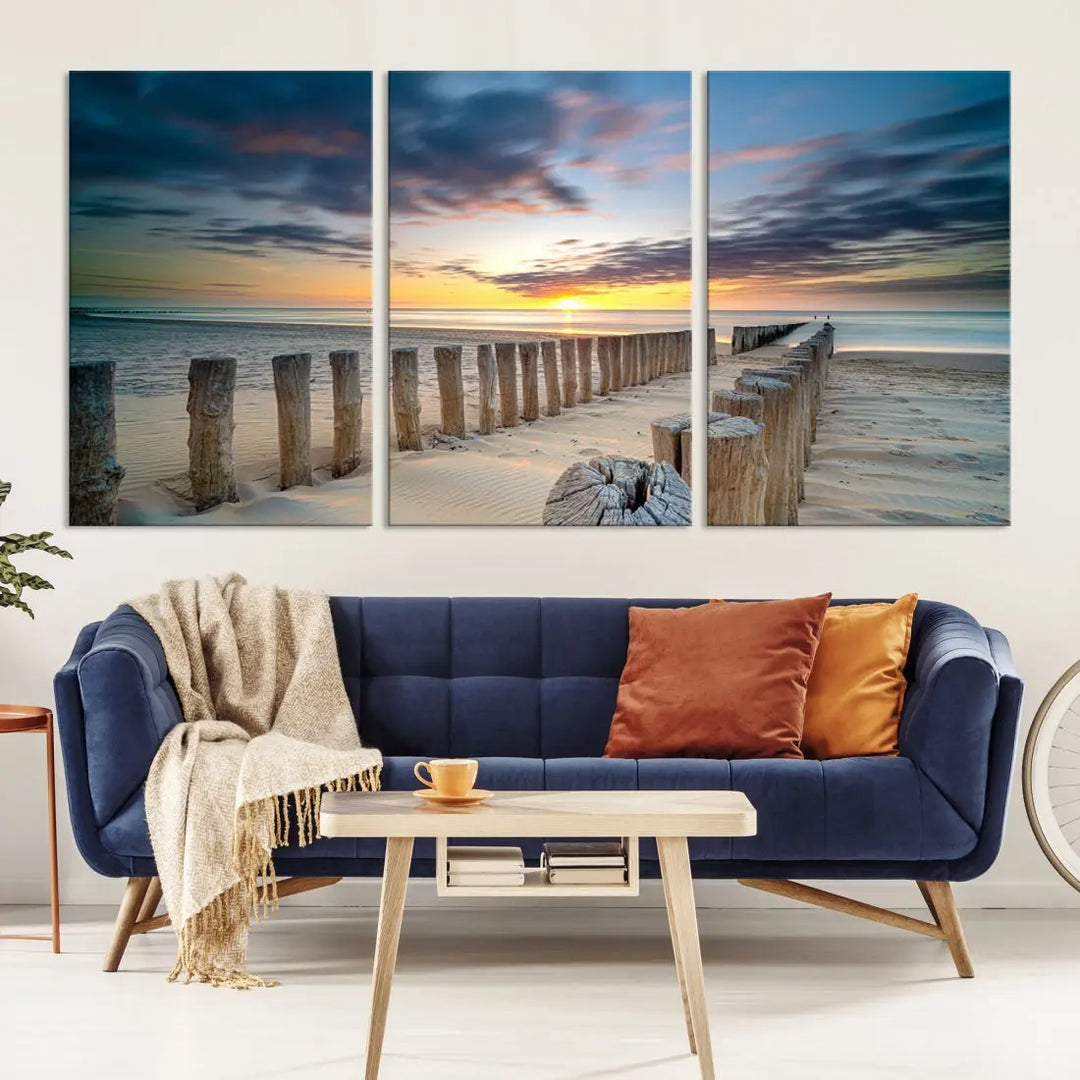 Tropical Beach Path to Sunset Ocean Nature Wall Art Canvas Print