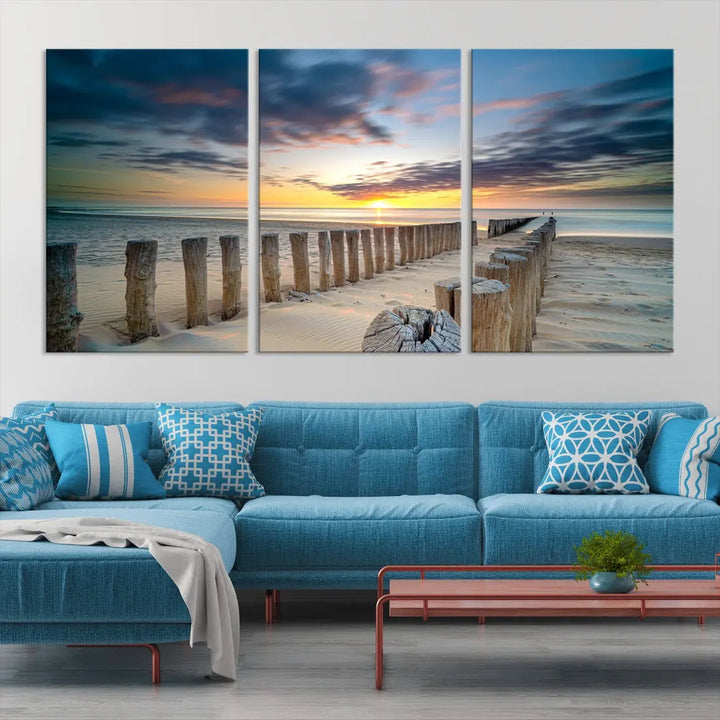 Tropical Beach Path to Sunset Ocean Nature Wall Art Canvas Print