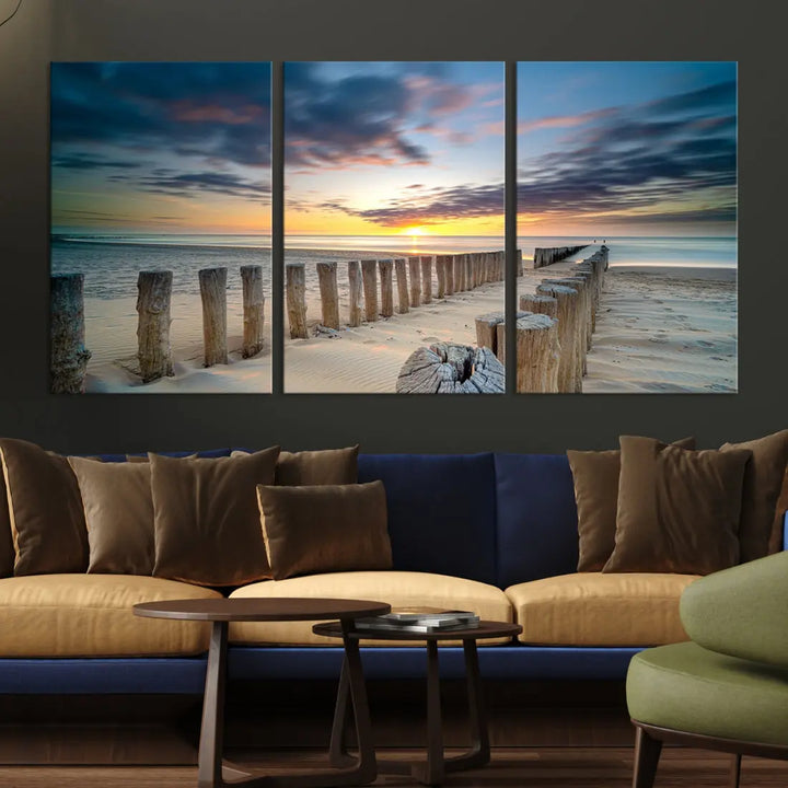 Tropical Beach Path to Sunset Ocean Nature Wall Art Canvas Print