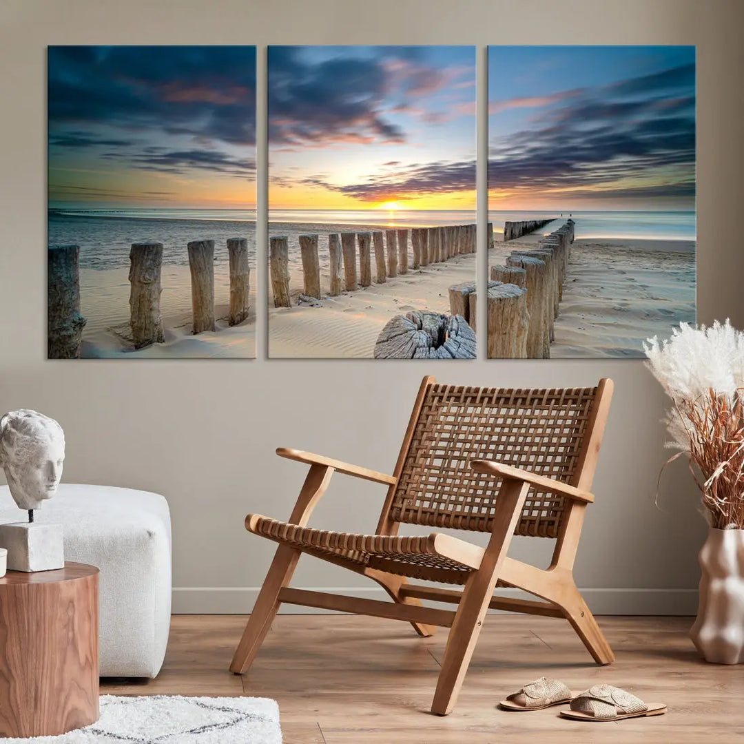 Tropical Beach Path to Sunset Ocean Nature Wall Art Canvas Print