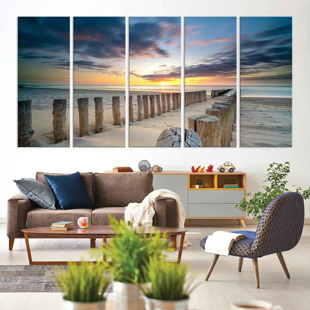 Tropical Beach Path to Sunset Ocean Nature Wall Art Canvas Print