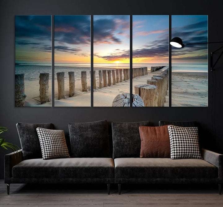 Tropical Beach Path to Sunset Ocean Nature Wall Art Canvas Print