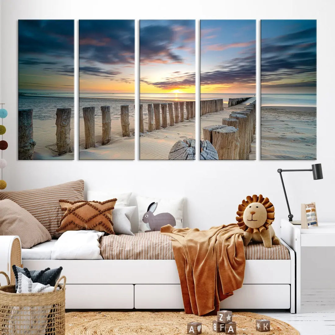 Tropical Beach Path to Sunset Ocean Nature Wall Art Canvas Print