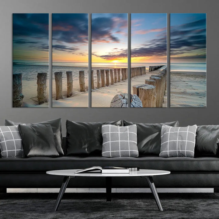 Tropical Beach Path to Sunset Ocean Nature Wall Art Canvas Print