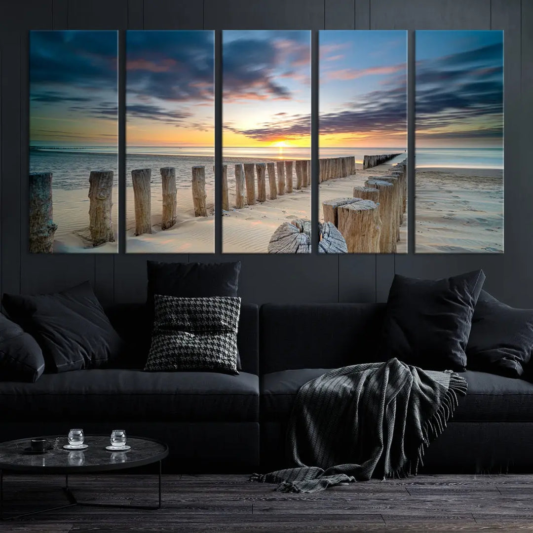 Tropical Beach Path to Sunset Ocean Nature Wall Art Canvas Print