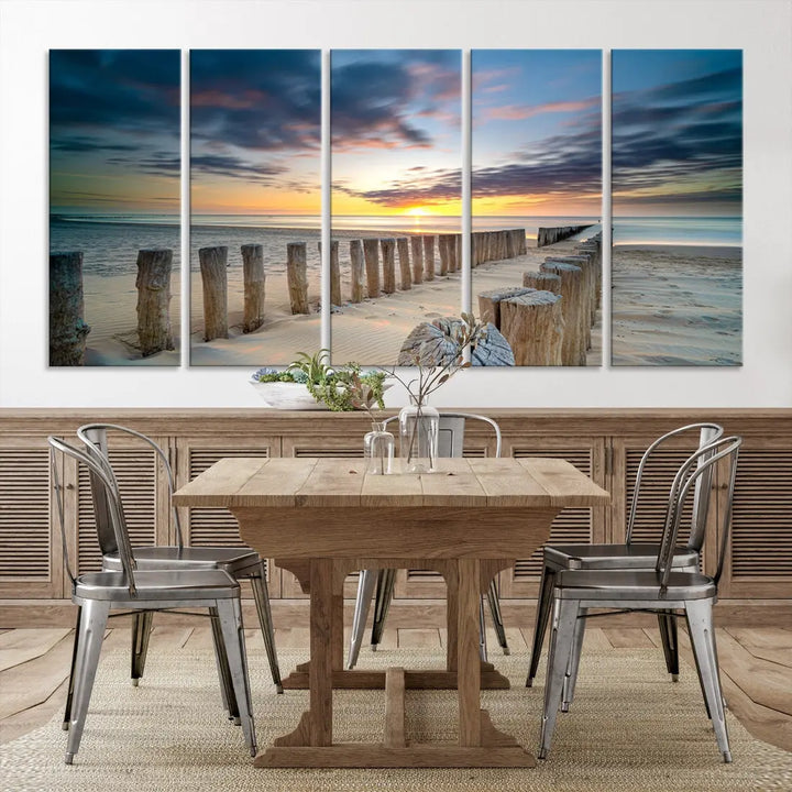 Tropical Beach Path to Sunset Ocean Nature Wall Art Canvas Print