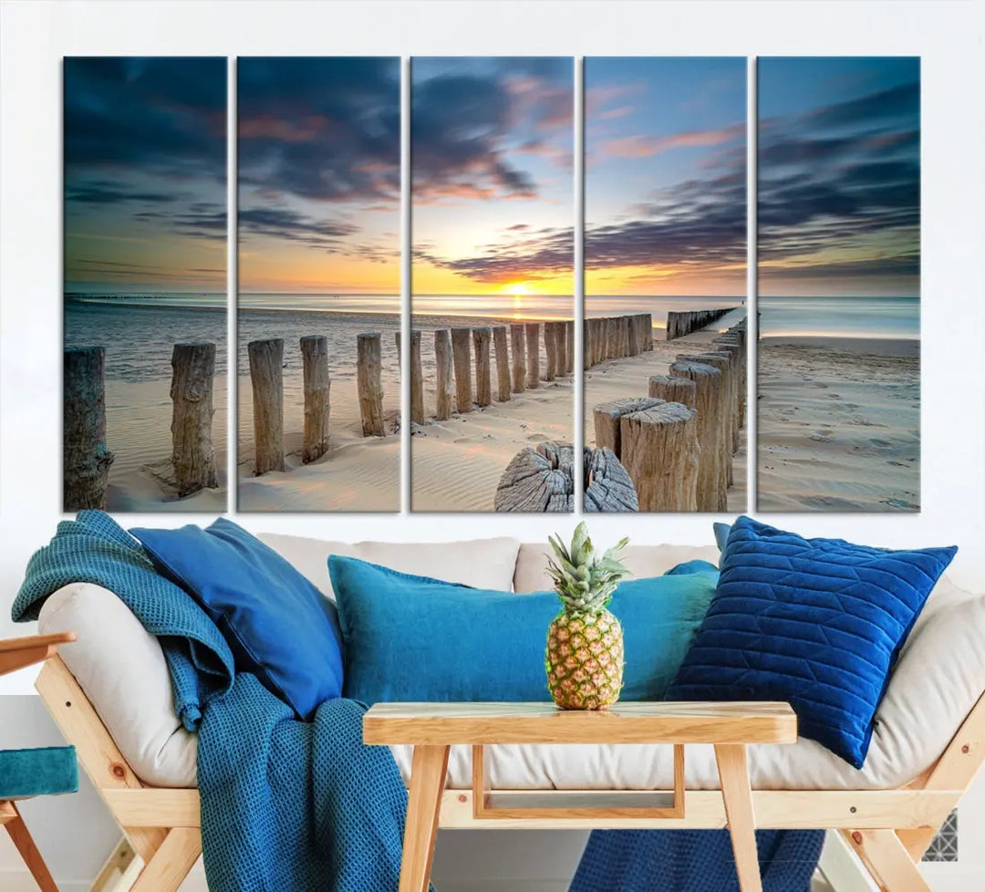 Tropical Beach Path to Sunset Ocean Nature Wall Art Canvas Print