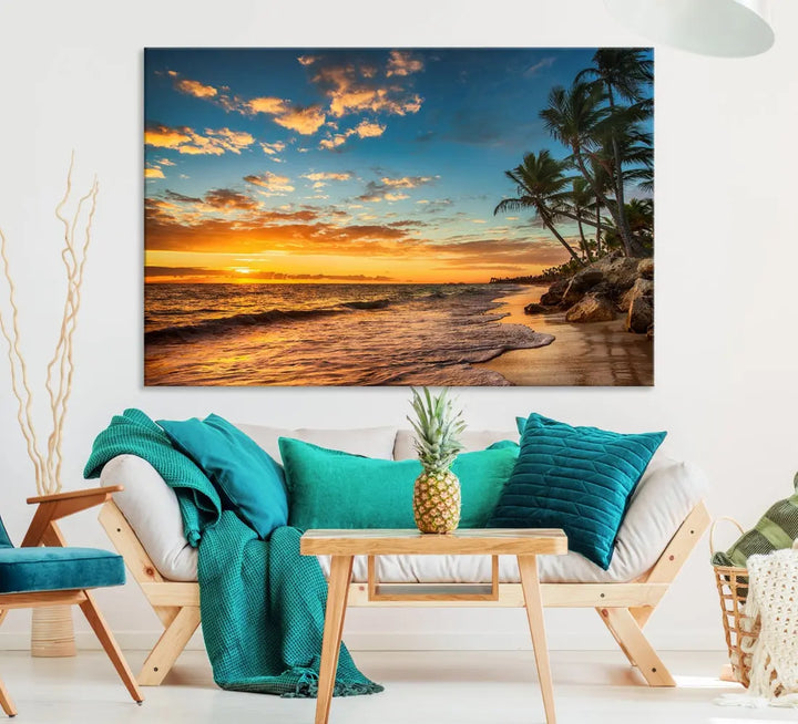 Tropical Beach and Sunset Artwork Wall Art Canvas Print for Living Room Bedroom Decor