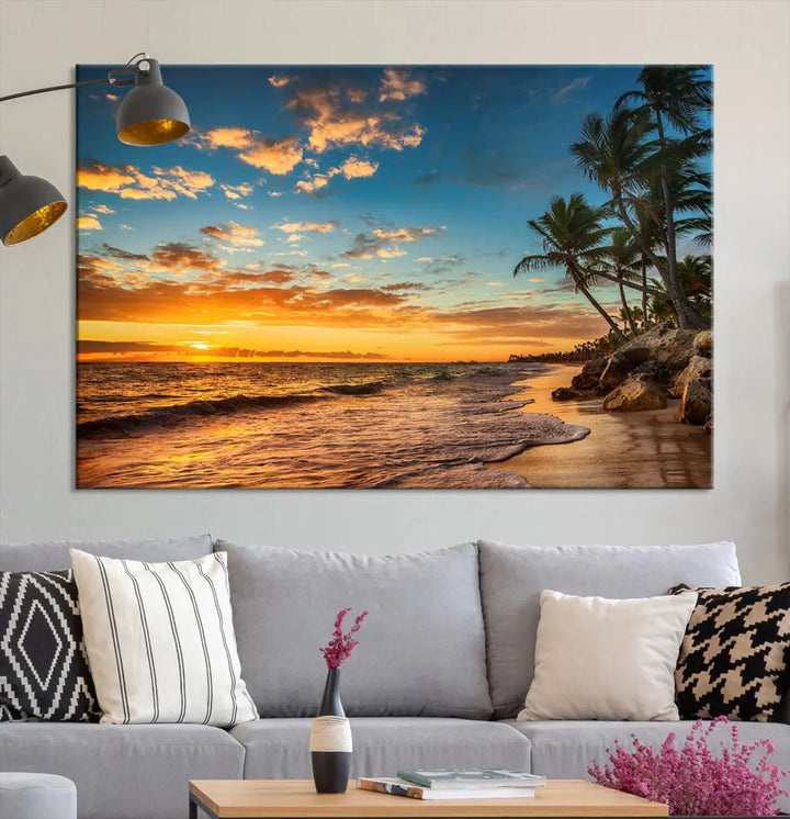 Tropical Beach and Sunset Artwork Wall Art Canvas Print for Living Room Bedroom Decor