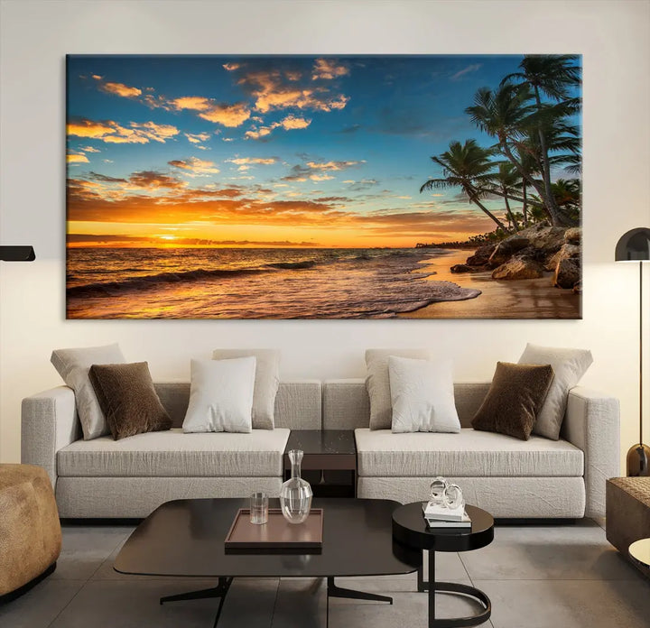 Tropical Beach and Sunset Artwork Wall Art Canvas Print for Living Room Bedroom Decor