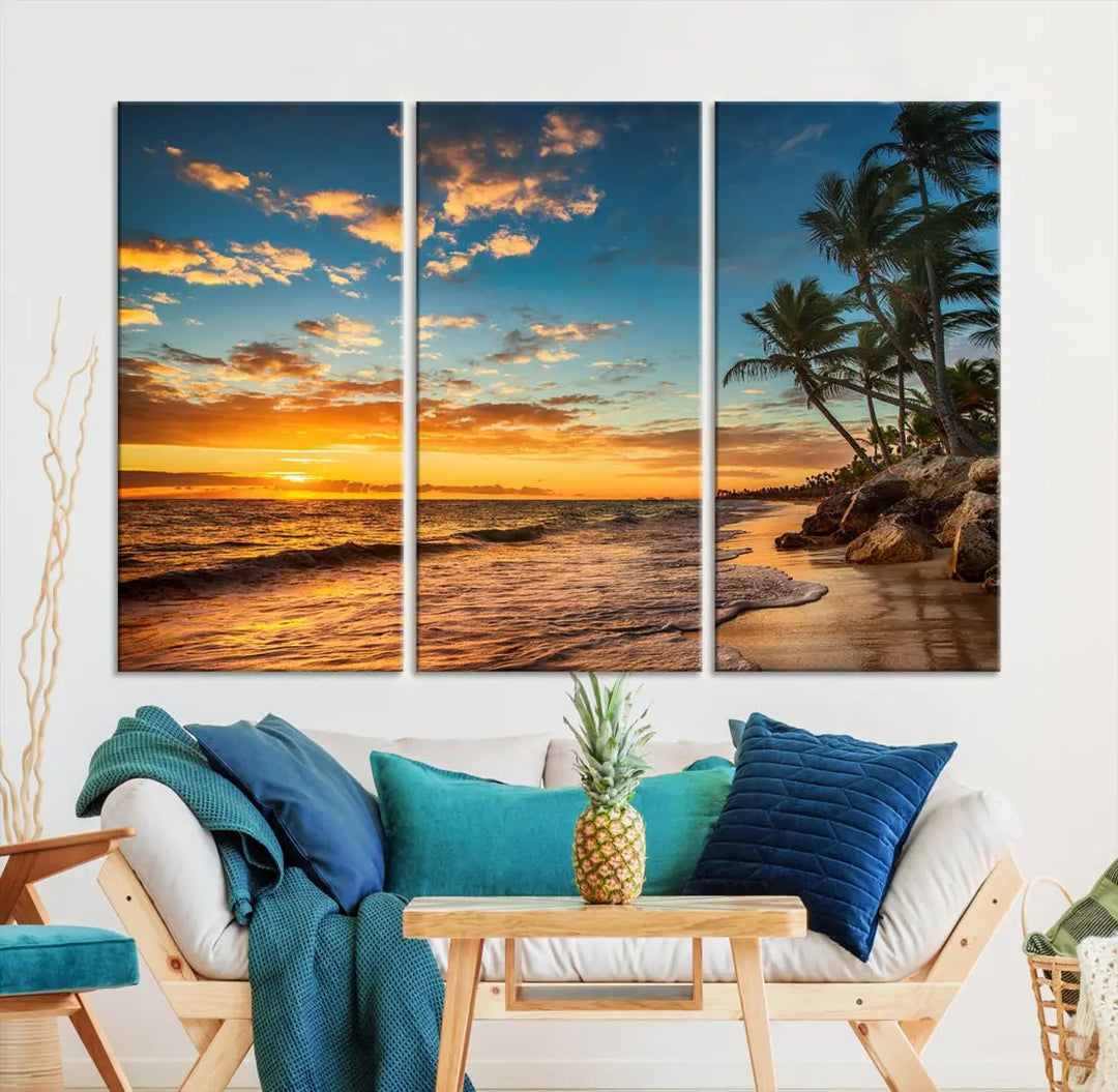 Tropical Beach and Sunset Artwork Wall Art Canvas Print for Living Room Bedroom Decor