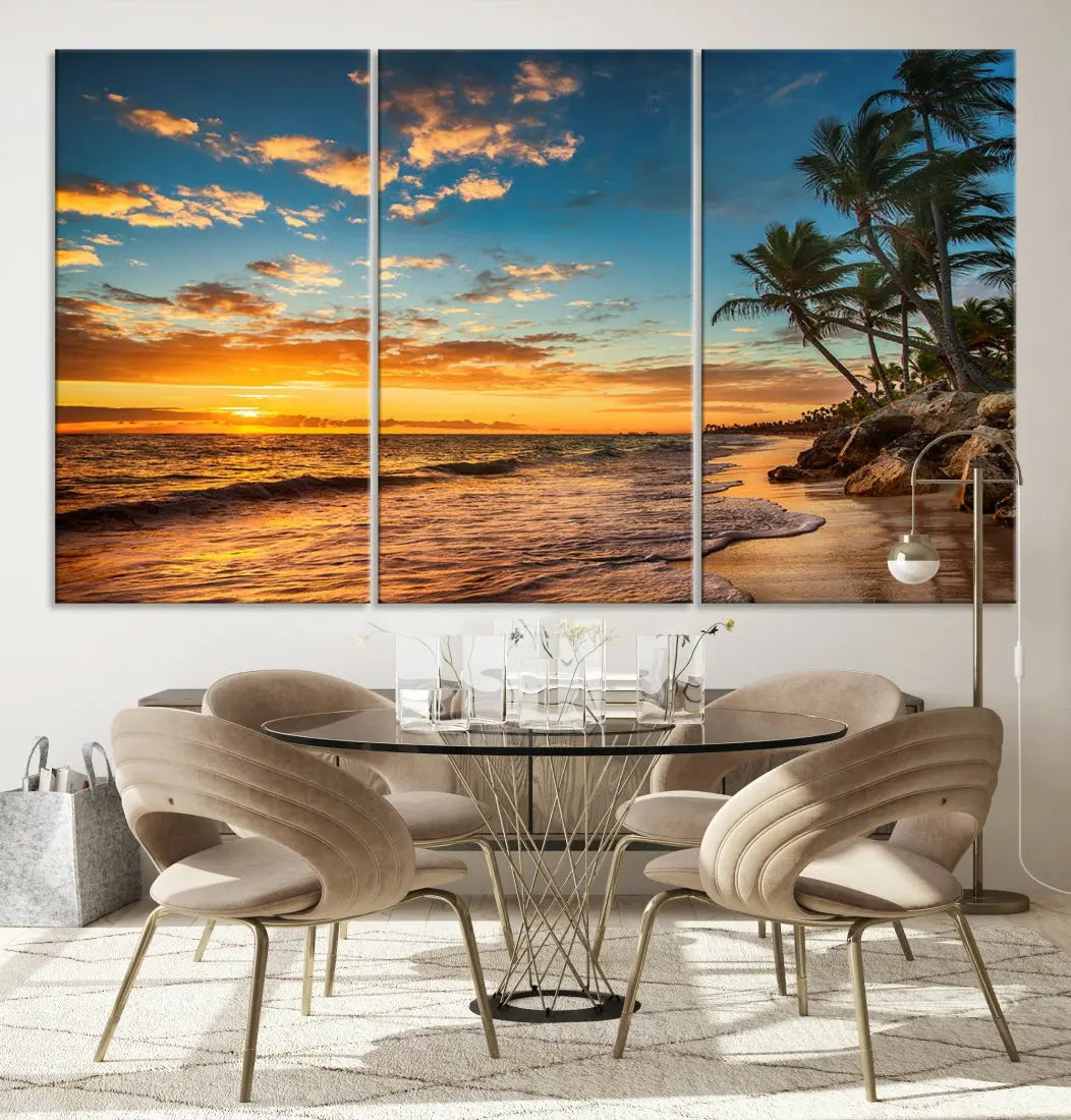 Tropical Beach and Sunset Artwork Wall Art Canvas Print for Living Room Bedroom Decor