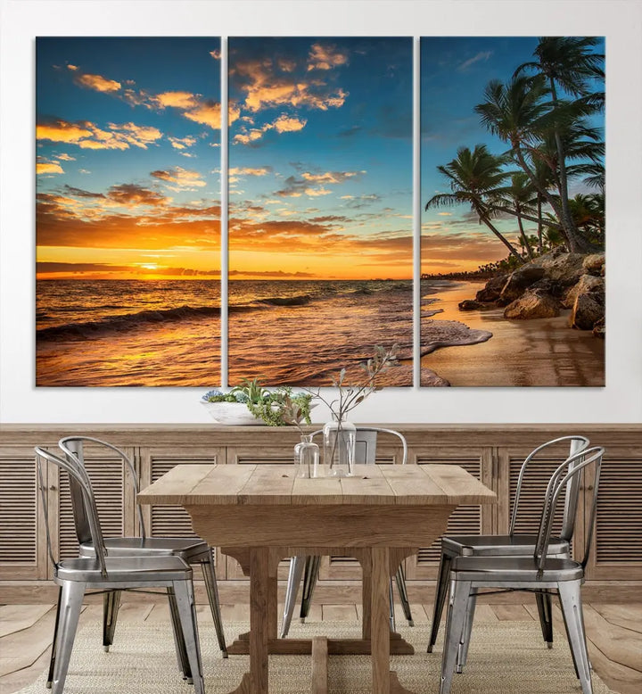 Tropical Beach and Sunset Artwork Wall Art Canvas Print for Living Room Bedroom Decor