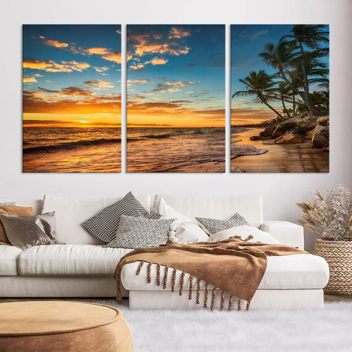 Tropical Beach and Sunset Artwork Wall Art Canvas Print for Living Room Bedroom Decor