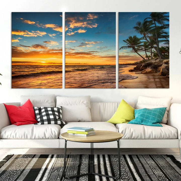 Tropical Beach and Sunset Artwork Wall Art Canvas Print for Living Room Bedroom Decor