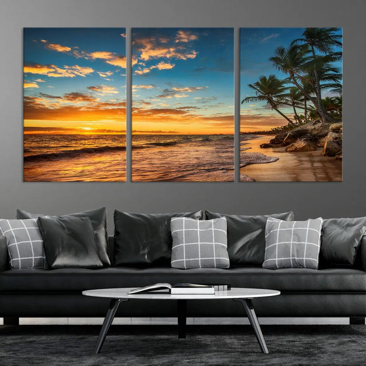 Tropical Beach and Sunset Artwork Wall Art Canvas Print for Living Room Bedroom Decor