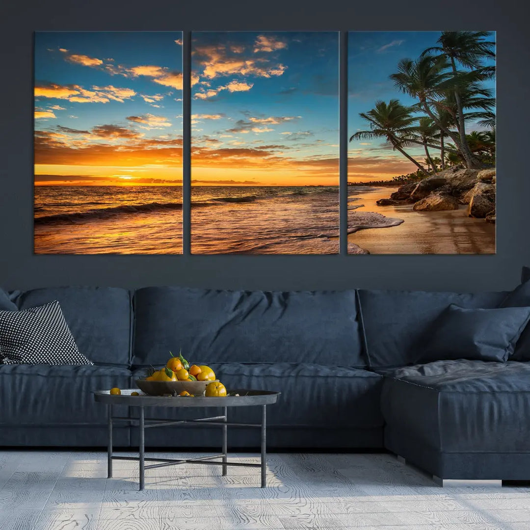 Tropical Beach and Sunset Artwork Wall Art Canvas Print for Living Room Bedroom Decor