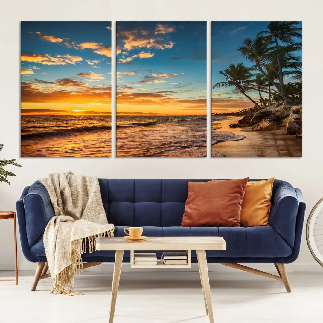 Tropical Beach and Sunset Artwork Wall Art Canvas Print for Living Room Bedroom Decor