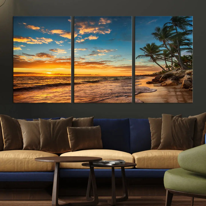 Tropical Beach and Sunset Artwork Wall Art Canvas Print for Living Room Bedroom Decor