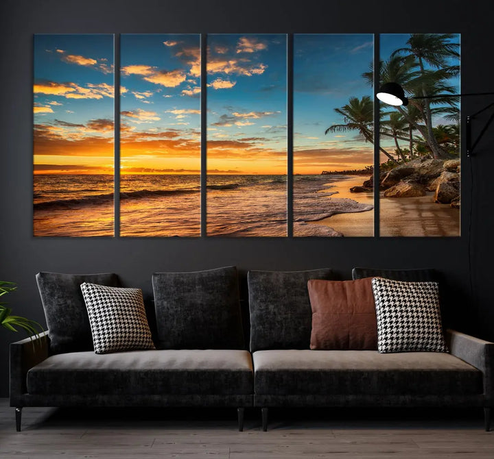 Tropical Beach and Sunset Artwork Wall Art Canvas Print for Living Room Bedroom Decor