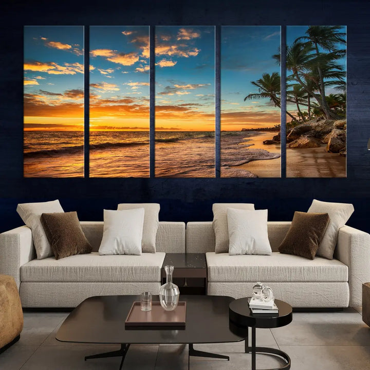 Tropical Beach and Sunset Artwork Wall Art Canvas Print for Living Room Bedroom Decor