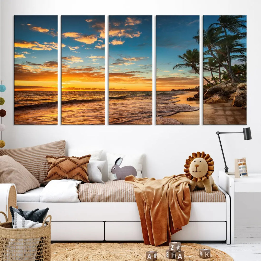 Tropical Beach and Sunset Artwork Wall Art Canvas Print for Living Room Bedroom Decor