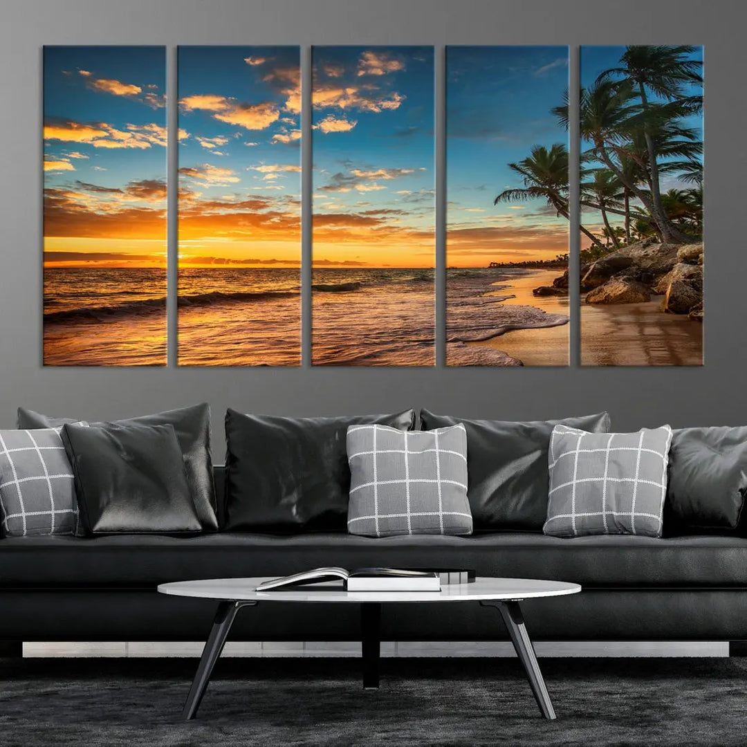 Tropical Beach and Sunset Artwork Wall Art Canvas Print for Living Room Bedroom Decor