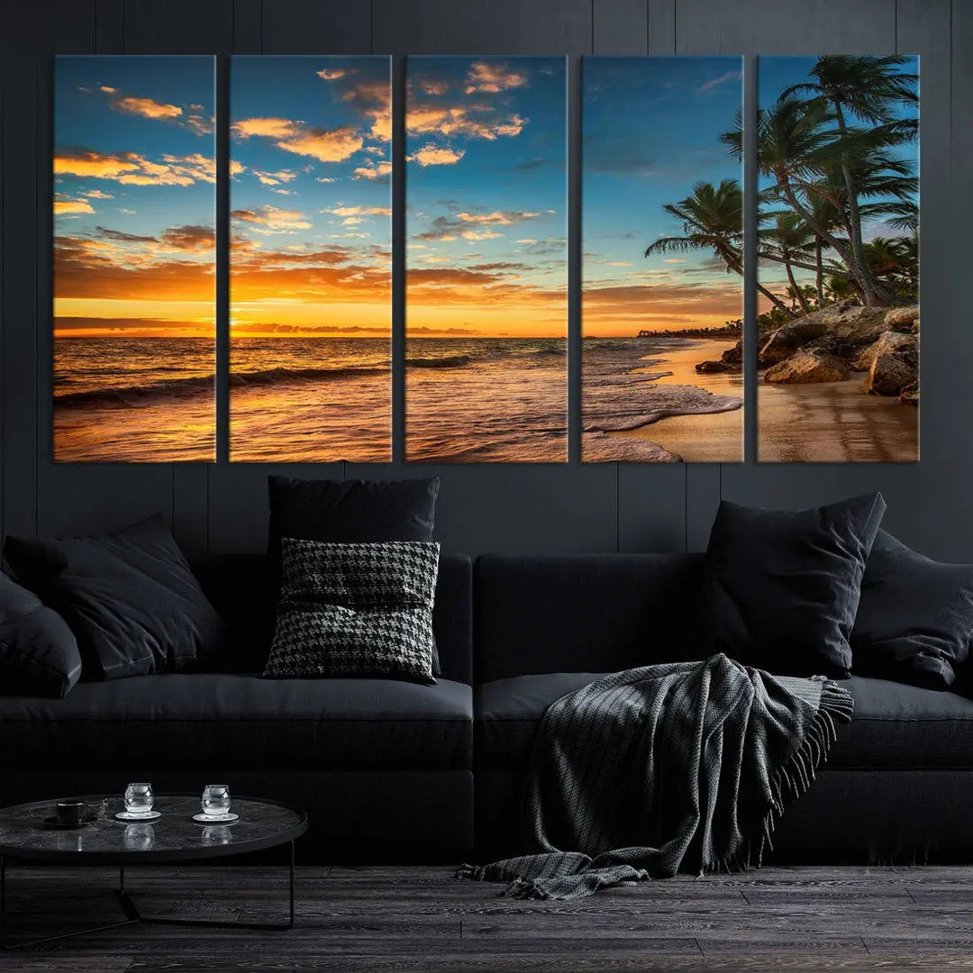 Tropical Beach and Sunset Artwork Wall Art Canvas Print for Living Room Bedroom Decor