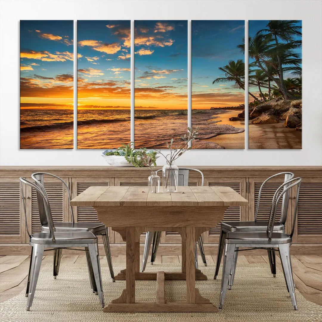 Tropical Beach and Sunset Artwork Wall Art Canvas Print for Living Room Bedroom Decor