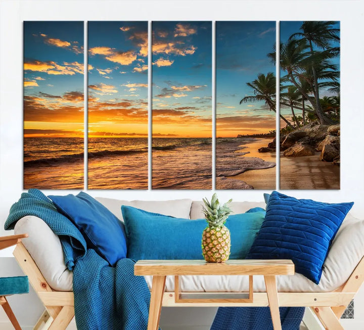 Tropical Beach and Sunset Artwork Wall Art Canvas Print for Living Room Bedroom Decor