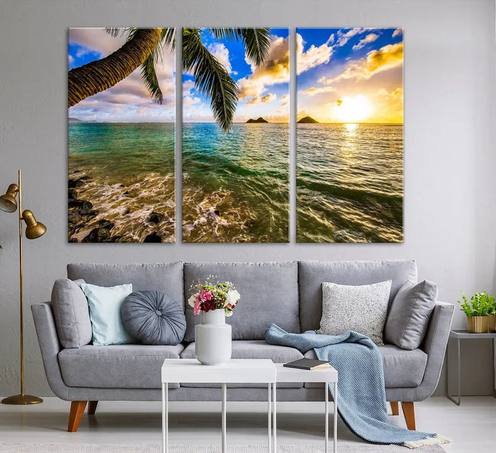 Tropical Beach at Sunset Large Wall Art Canvas Print Office Living Room Decor