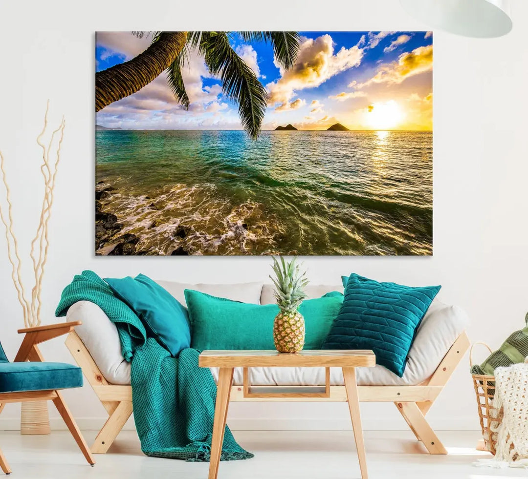 Tropical Beach at Sunset Large Wall Art Canvas Print Office Living Room Decor