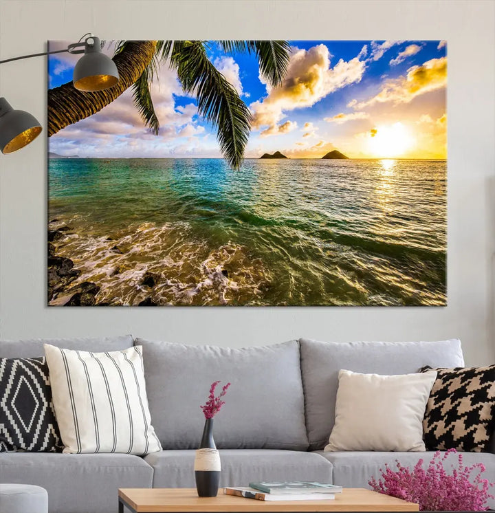 Tropical Beach at Sunset Large Wall Art Canvas Print Office Living Room Decor