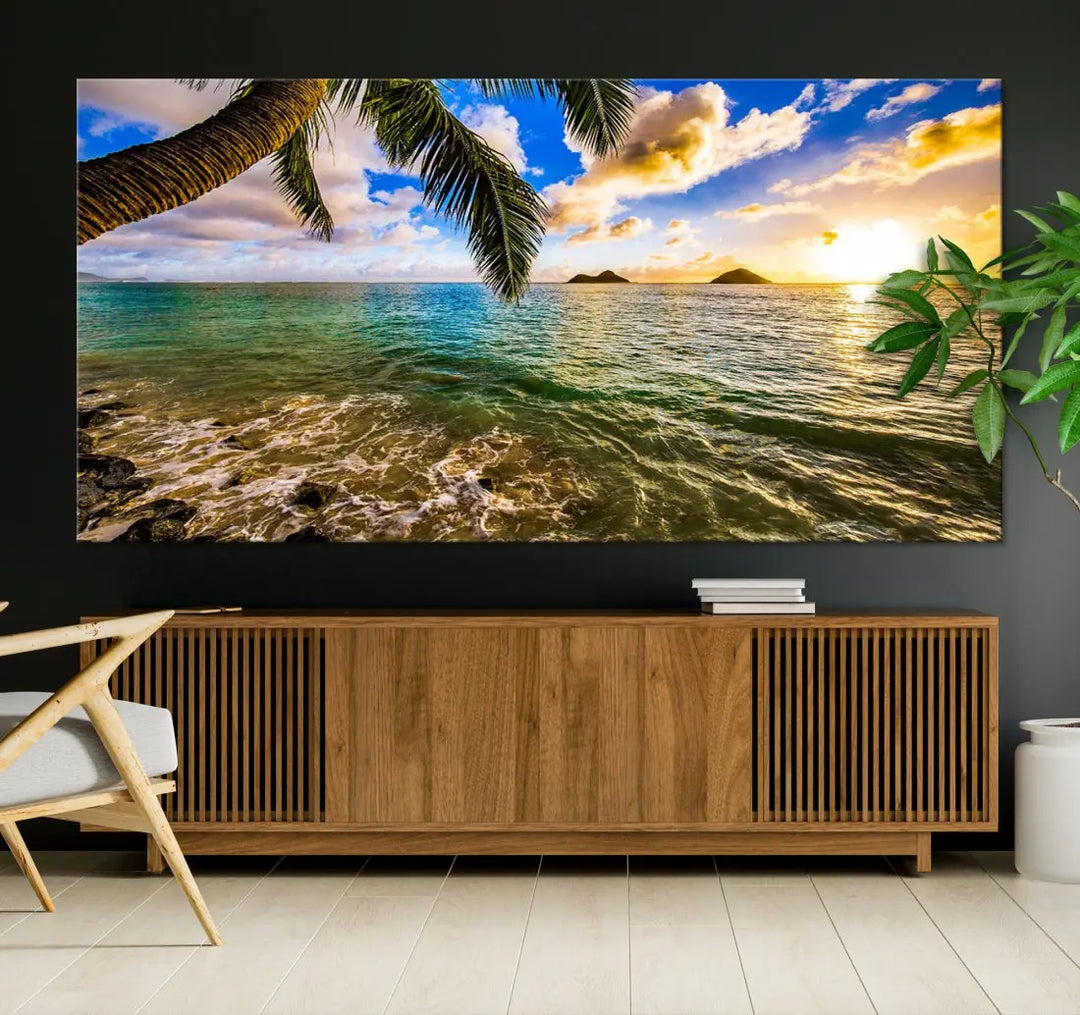 Tropical Beach at Sunset Large Wall Art Canvas Print Office Living Room Decor