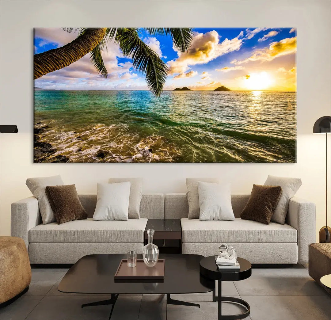 Tropical Beach at Sunset Large Wall Art Canvas Print Office Living Room Decor